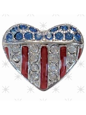 SWAROVSKI CRYSTAL Heart shape Brooch pin American flag Patriotic Beautiful Bling